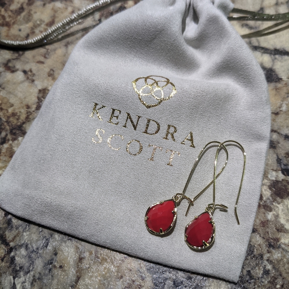 Kendra Scott Gold hoops with red charm
